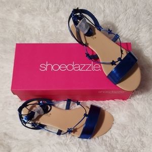 Shoedazzle Metallic Blue Kelda Ankle Wrap Sandals